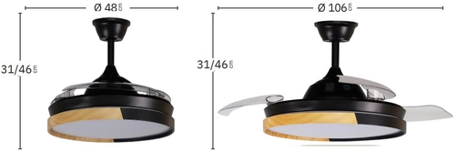 Abrila DC EMPERADOR 108CM Negro-Haya - Ventilador de Techo Aspa Retráctil con Luz