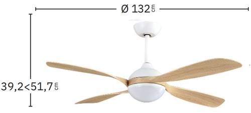 Abrila DC LIVORNO 132CM Blanco-Haya - Ventilador de Techo Aspa Normal con Luz