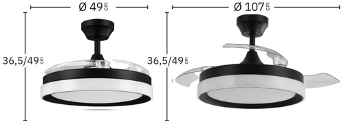Abrila DC ZENIT 107CM Negro - Ventilador de Techo Aspa Retráctil con Luz