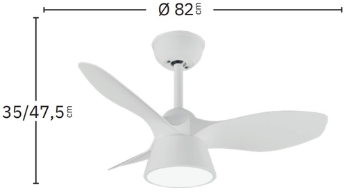 Abrila DC CUBICO 82CM Blanco - Ventilador de Techo Aspa Normal con Luz