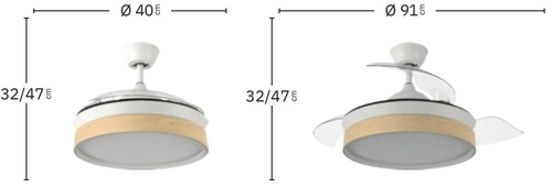 Abrila DC IGLU MINI 91CM Blanco-Haya - Ventilador de Techo Aspa Retráctil con Luz