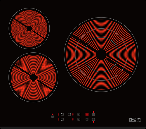 KROMSLINE KVR-3FR-B3 + KHI-300-D-S INOX- Negro - Conjunto Vitrocerámica Eléctrica + Horno + Microondas KMM-20-DX + Campana KC-CRAMER-7-GBK1