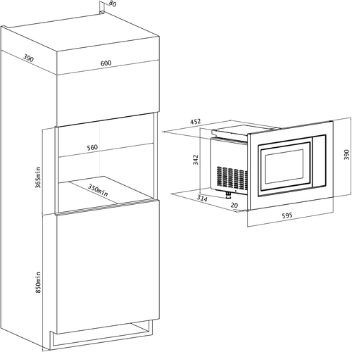 KROMSLINE KVR-3FR-B3 + KHI-300-D-S INOX- Negro - Conjunto Vitrocerámica Eléctrica + Horno + Microondas KMM-20-DX + Campana KC-CRAMER-7-GBK1