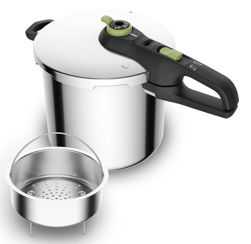 TEFAL SECURE TRENDY P2584402 INOX-Negro-Verde - Olla a Presión 8L