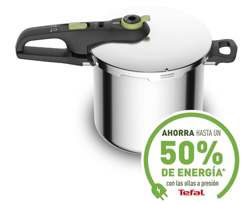 TEFAL SECURE TRENDY P2584402 INOX-Negro-Verde - Olla a Presión 8L