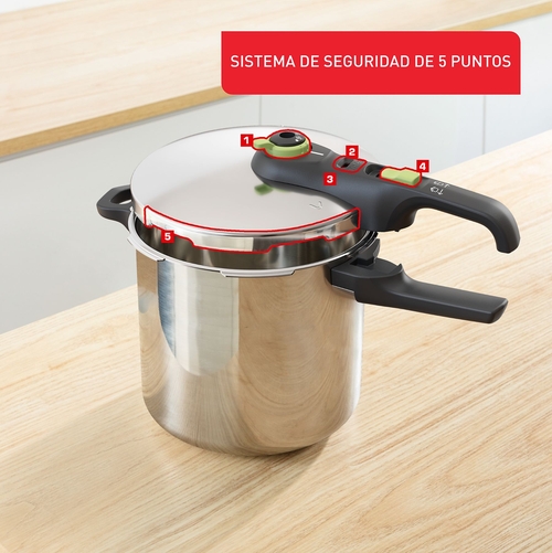 TEFAL SECURE TRENDY P2584402 INOX-Negro-Verde - Olla a Presión 8L