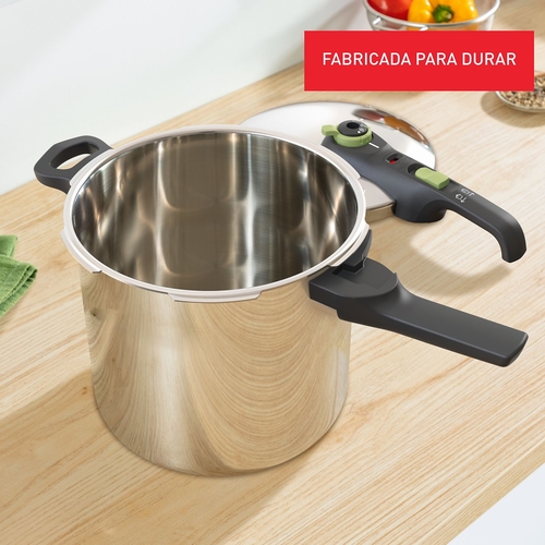 TEFAL SECURE TRENDY P2584402 INOX-Negro-Verde - Olla a Presión 8L