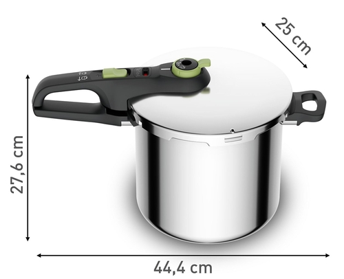 TEFAL SECURE TRENDY P2584402 INOX-Negro-Verde - Olla a Presión 8L