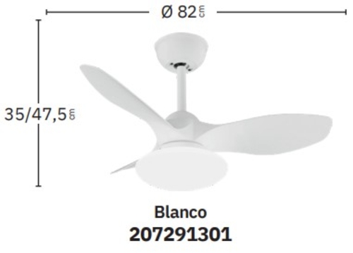 Abrila DC PARAMO 82CM Blanco - Ventilador de Techo Aspa Normal con Luz