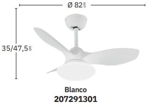 Abrila DC PARAMO 82CM Blanco - Ventilador de Techo Aspa Normal con Luz