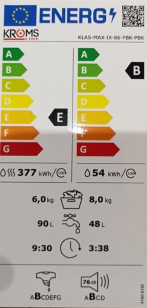 Lavadora Secadora KROMSLINE KLAS-MAX-IX-86-FBK-PBK Blanco 8KG 6KG 1400RPM