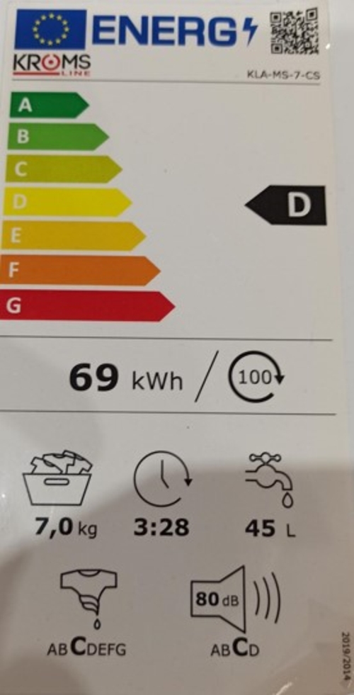 Lavadora Carga Superior KROMSLINE KLA-MS-7-CS Blanco 7KG 1200RPM