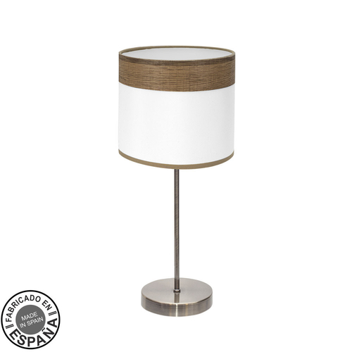 Abrila CLOE Cuero/Blanco-Madera Oscura - Lámpara Sobremesa Moderno 1xE14 18 cm