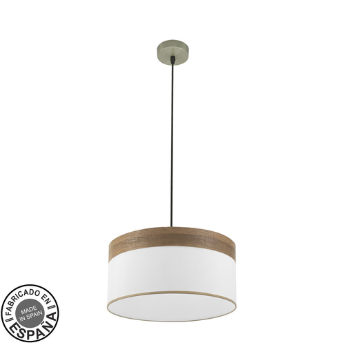 Abrila CLOE Cuero/Blanco-Madera Oscura - Colgante Moderno 1xE27 40 cm