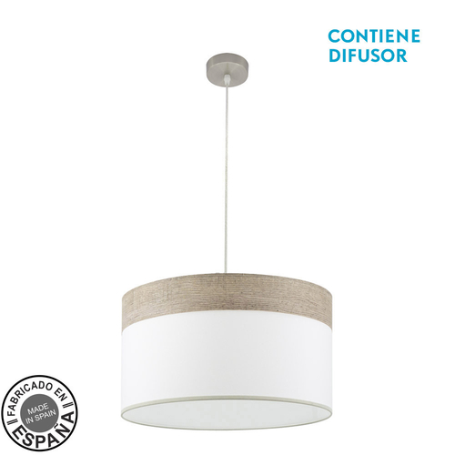 Abrila CLOE Níquel/Blanco-Madera Gris - Colgante Moderno 2xE27 50 cm