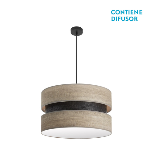 Abrila COLET Negro/Madera Gris - Colgante Moderno 2xE27 50 cm