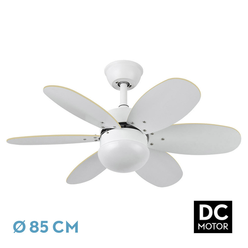 ABRILA ALVES Blanco/Blanco-Blanco/Haya - Ventilador de Techo Aspas Normales 220-240 V