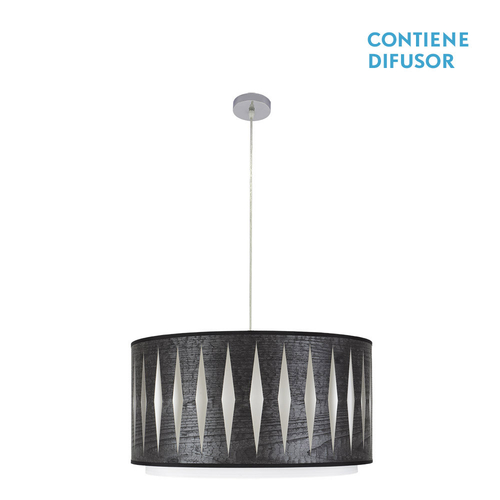 Abrila ALEXANDRA Cromo/Madera Negra - Colgante Moderno 2xE27 50 cm