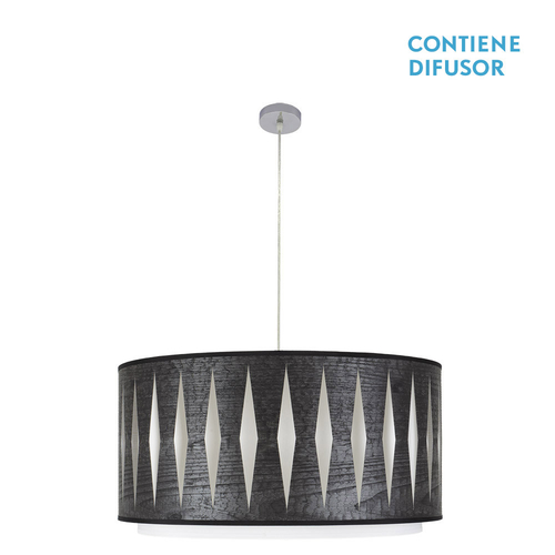 Abrila ALEXANDRA Cromo/Madera Negra - Colgante Moderno 3xE27 60 cm