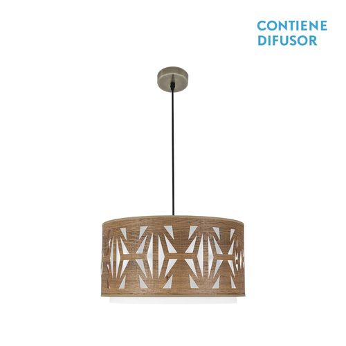 Abrila KATERINA Cuero/Madera Oscura - Colgante Moderno 2xE27 50 cm