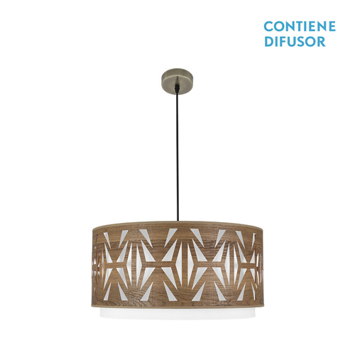 Abrila KATERINA Cuero/Madera Oscura - Colgante Moderno 3xE27 60 cm