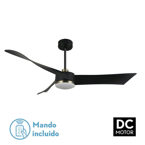 Abrila TEMPEL Negro / Cuero - Ventilador de Techo Aspas Normales 26 W F