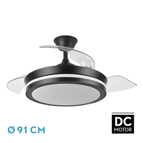 Abrila ESPARTA Negro - Ventilador de Techo Aspas Retráctiles 72 W