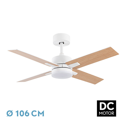 ABRILA TALCO Blanco/Blanco-Blanco/Haya - Ventilador de Techo Aspas Normales 20 W E