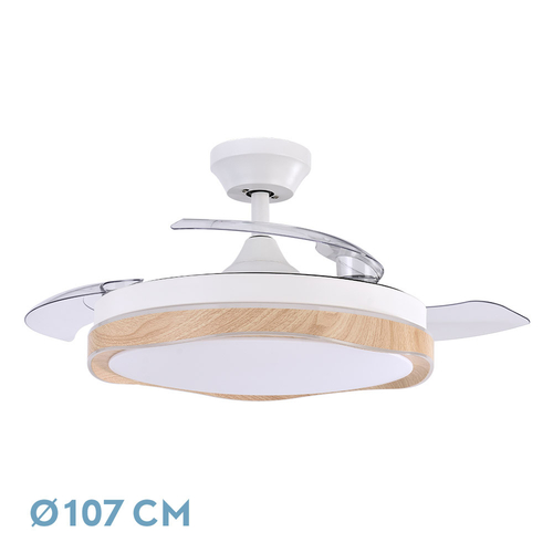 Abrila BLONDI Blanco/Haya - Ventilador de Techo Aspas Retráctiles 72 W F