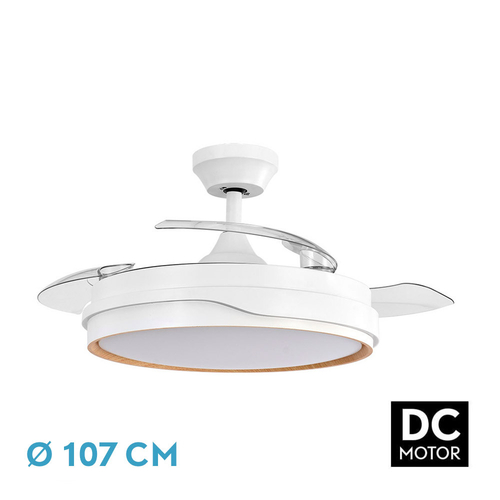 Abrila TEMPANO Blanco/Haya - Ventilador de Techo Aspas Retráctiles 72 W F