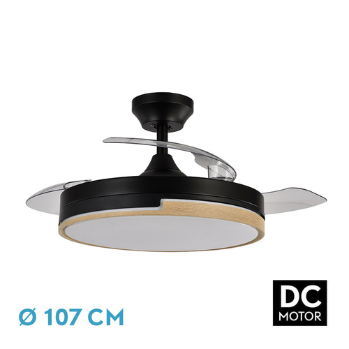 Abrila OLIMPIA Negro/Madera - Ventilador de Techo Aspas Retráctiles 72 W F