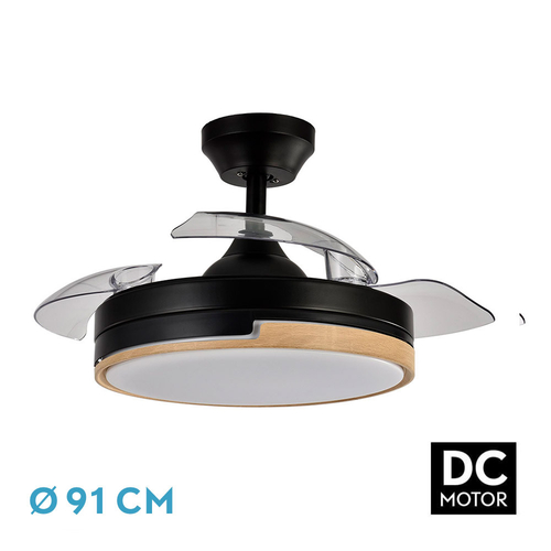 Abrila OLIMPIA Negro/Madera - Ventilador de Techo Aspas Retráctiles 48 W F