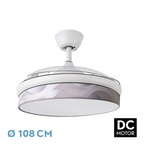 Abrila MODA Blanco/Ola Gris - Ventilador de Techo Aspas Retráctiles 72 W