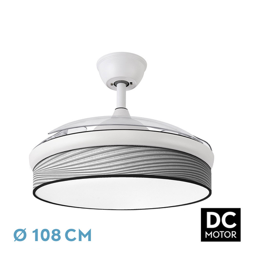 Abrila MODA Blanco/Surco Gris - Ventilador de Techo Aspas Retráctiles 72 W