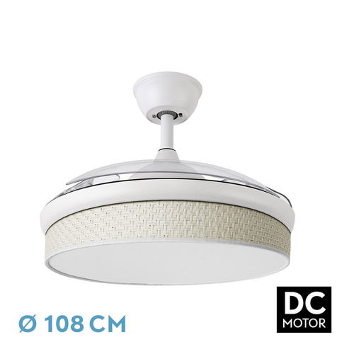 Abrila MODA Blanco/Cañizo Blanco - Ventilador de Techo Aspas Retráctiles 72 W