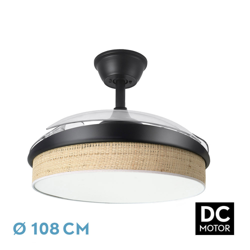 Abrila MODA Negro/Cañizo Claro - Ventilador de Techo Aspas Retráctiles 72 W