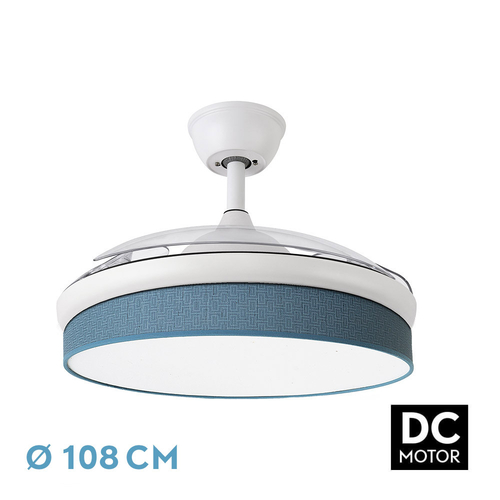 Abrila MODA Blanco / Azul - Ventilador de Techo Aspas Retráctiles 72 W