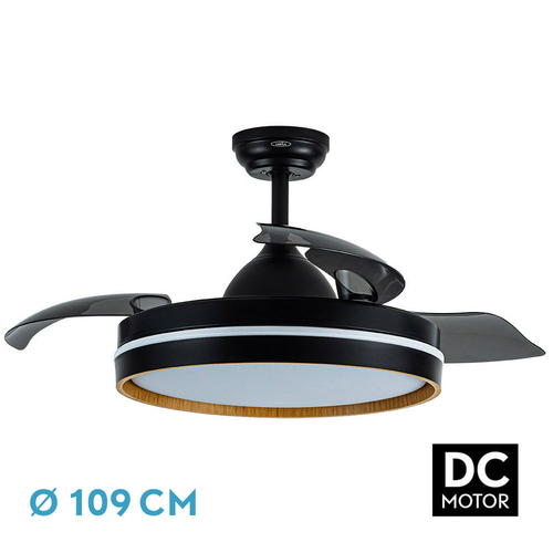 Abrila NALON Negro/Madera Oscura - Ventilador de Techo Aspas Retráctiles 72 W F