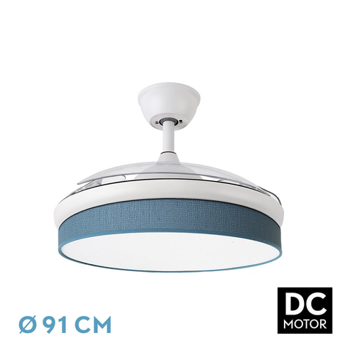 Abrila MODA Blanco / Azul - Ventilador de Techo Aspas Retráctiles 72 W F