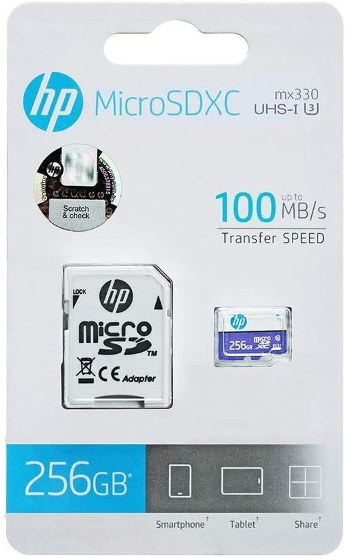 HP MICRO SD MX330 UHS-I - Tarjeta de Memoria + Adaptador 256GB