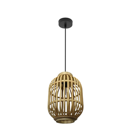 ABRILA Diezma Negro-Bambu Natural 24 cm - Lámpara Colgante 1xE27