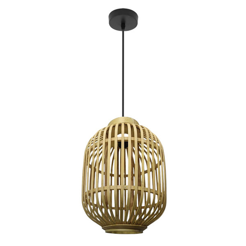 ABRILA Diezma Negro-Bambu Natural 28 cm - Lámpara Colgante 1xE27