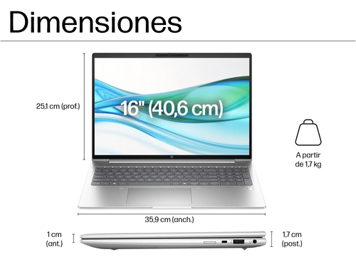HP PROBOOK 460 G11 ULTRA 5 125U Plata - Ordenador Portátil 16" 16GB 512GB