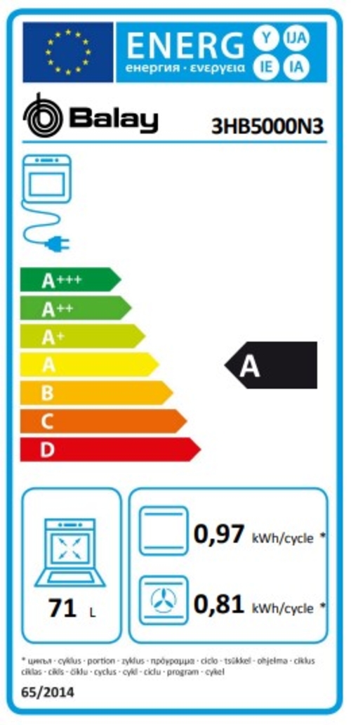 BALAY 3HB5000N3 Cristal Negro - Horno Multifunción 71L