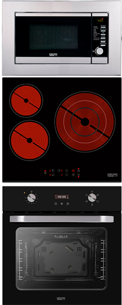 KROMSLINE KVR-3FR-B3 + KHCR-105-BK-S INOX- Negro - Conjunto Vitrocerámica Eléctrica + Horno + Microondas KMM-20-DX