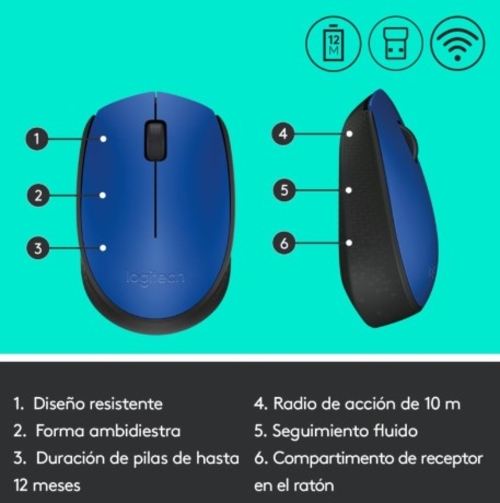 LOGITECH M171 Azul - Ratón Inalámbrico