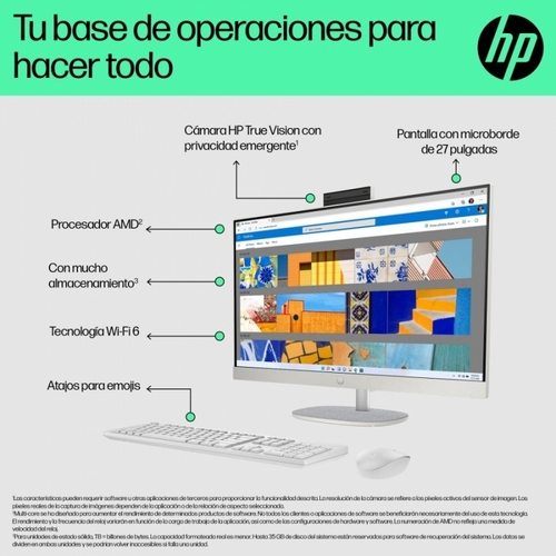 HP 27-CR0030NS  RYZEN5 7520U Blanco - Ordenador Sobremesa 27" 16GB 512GB