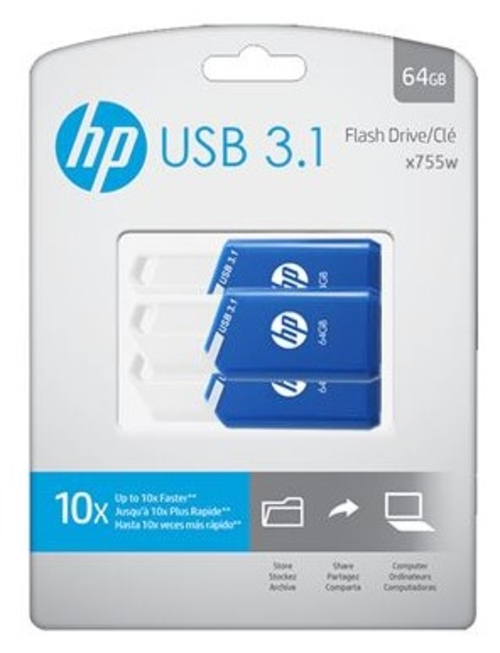 HP X755W Azul - Pendrive Triple Pack 64GB