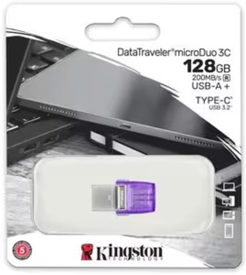 KINGSTON MICRODUO 3C Morado - Pendrive 128GB