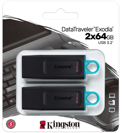 KINGSTON EXODIA DTX x 2 Negro-Turquesa - Pendrive 64GB